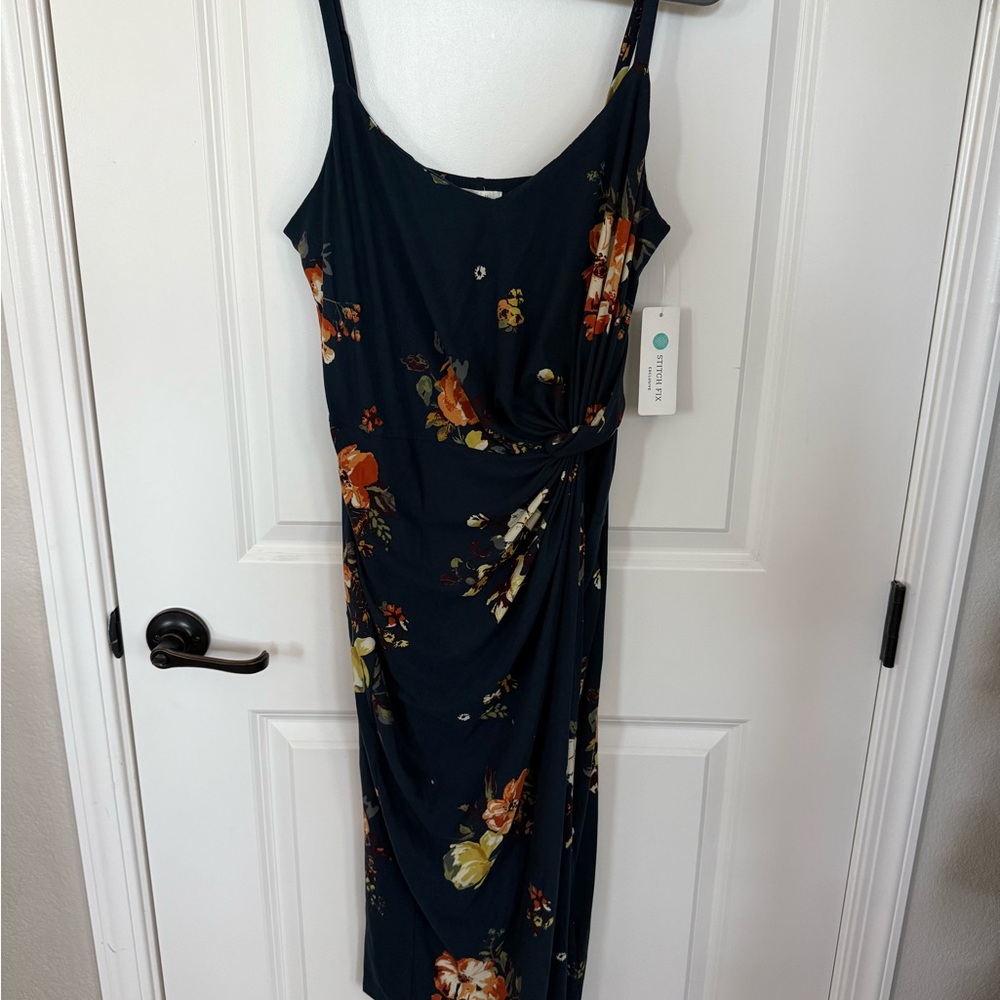 Nine Britton Blue and Orange Sheath Midi Dress